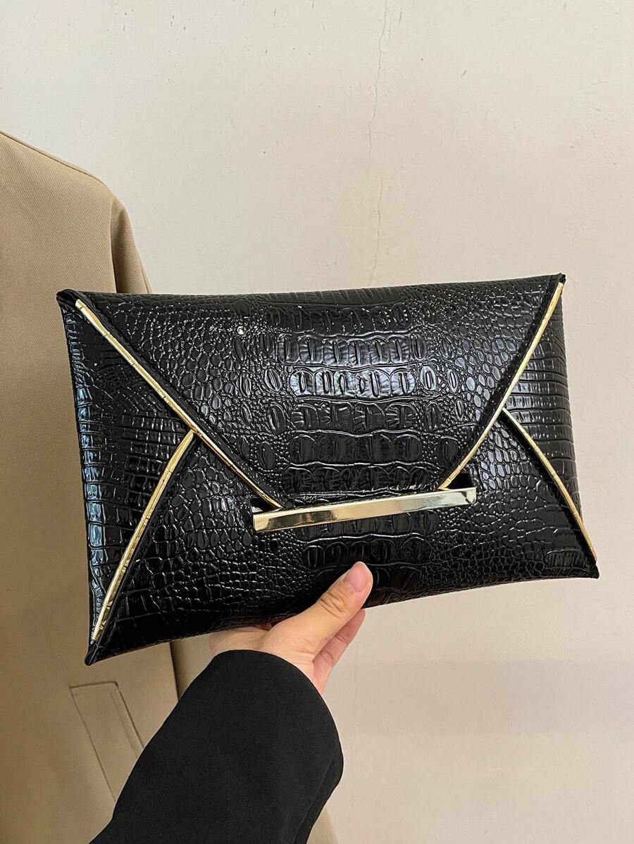 Crocodile Print, Snake Print, Solid Color, Minimalist, Fashionable, Casual PU Clutch, Envelope Bag, Fashionable Clutch Bags For Woman