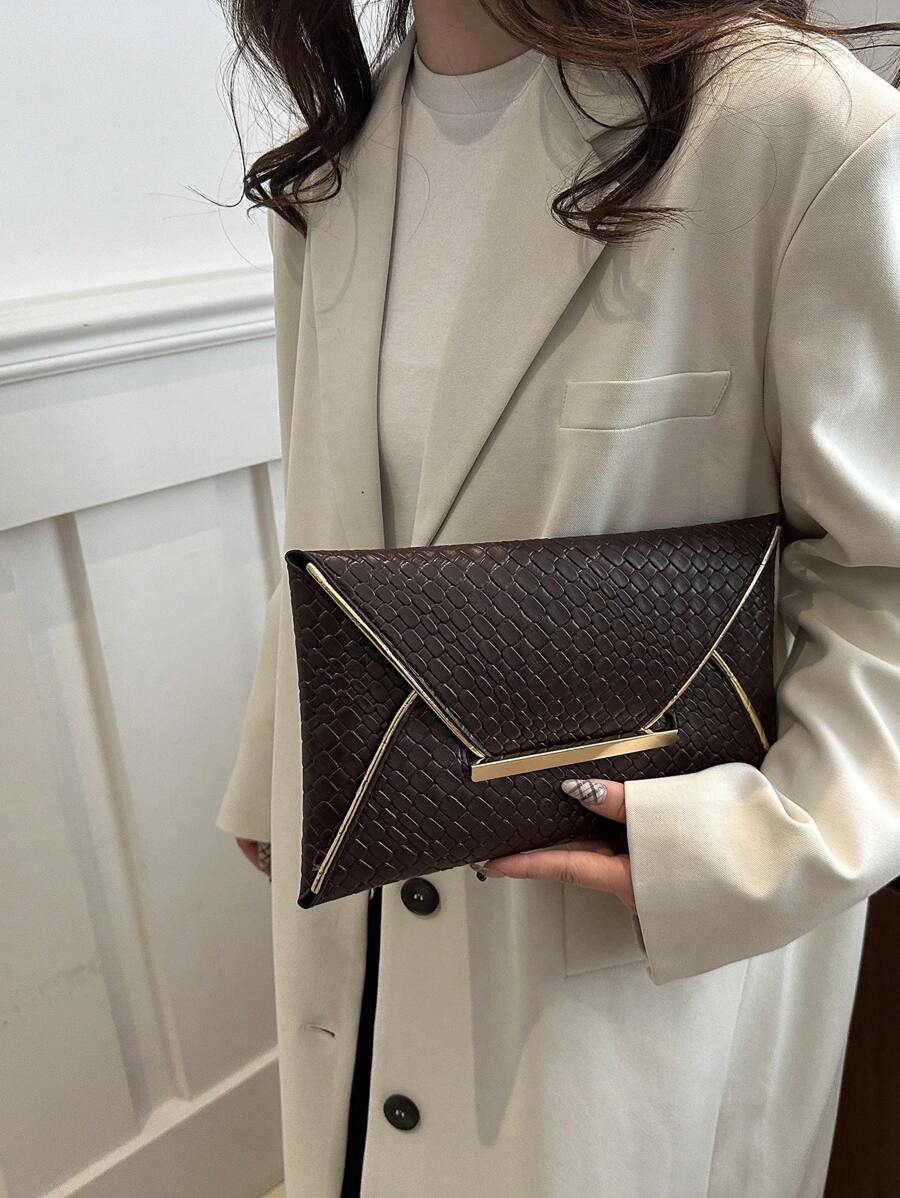 Crocodile Print, Snake Print, Solid Color, Minimalist, Fashionable, Casual PU Clutch, Envelope Bag, Fashionable Clutch Bags For Woman