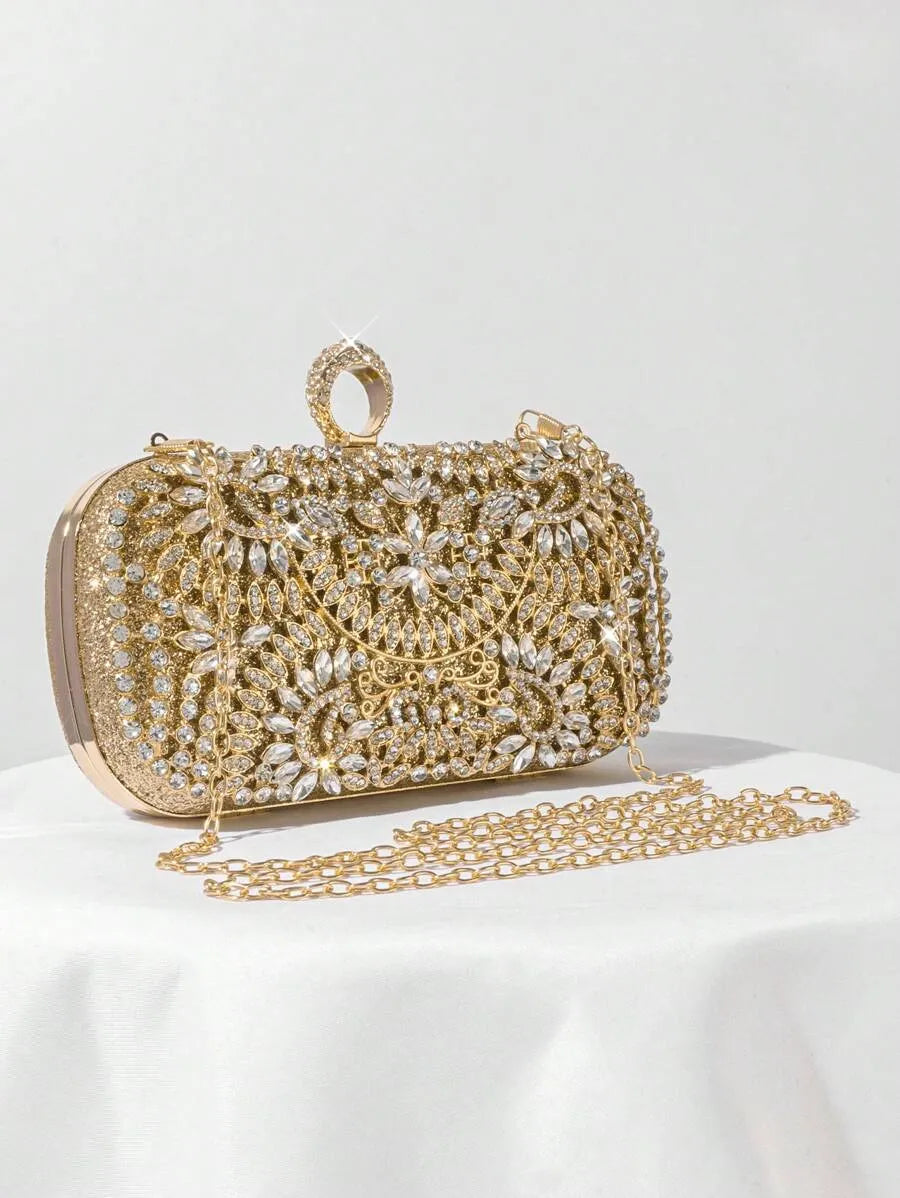 Rhinestone Decor Evening Clutch Bag, Party Handbag For Women, Perfect For Party Wedding Prom Dinner/Banquet, Matching With Holiday Party Dress Evening Dress & Sequin Dress, Perfectly Matching With Prom Accessories