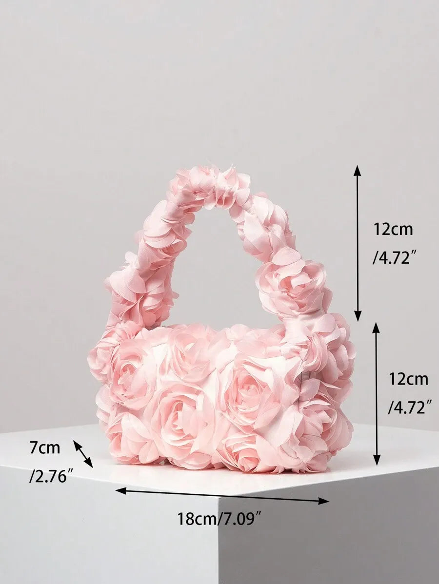 Elegant 3D Rose Flower Tote Bag for Women, Burgundy Evening Handbag for Weddings, Parties, Banquets, Bridesmaids, or Romantic Dates, Perfect Valentine’s Day or Birthday Gift, Stylish Purse with Random Floral Pattern for Special Occasions