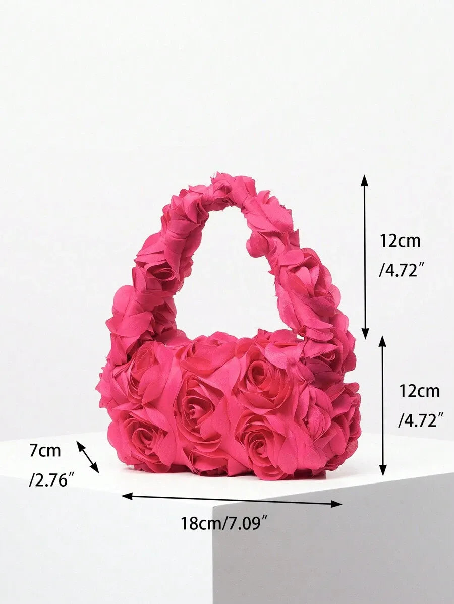 Elegant 3D Rose Flower Tote Bag for Women, Burgundy Evening Handbag for Weddings, Parties, Banquets, Bridesmaids, or Romantic Dates, Perfect Valentine’s Day or Birthday Gift, Stylish Purse with Random Floral Pattern for Special Occasions