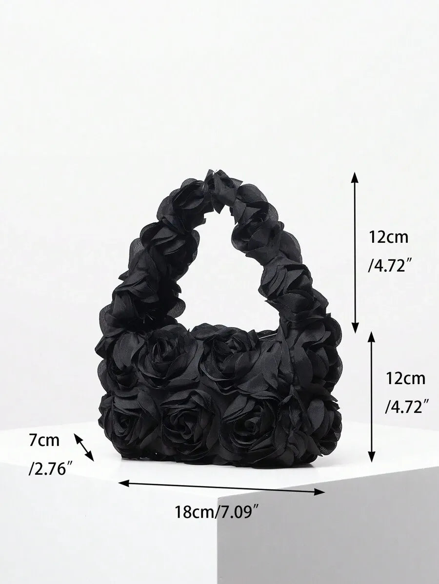 Elegant 3D Rose Flower Tote Bag for Women, Burgundy Evening Handbag for Weddings, Parties, Banquets, Bridesmaids, or Romantic Dates, Perfect Valentine’s Day or Birthday Gift, Stylish Purse with Random Floral Pattern for Special Occasions