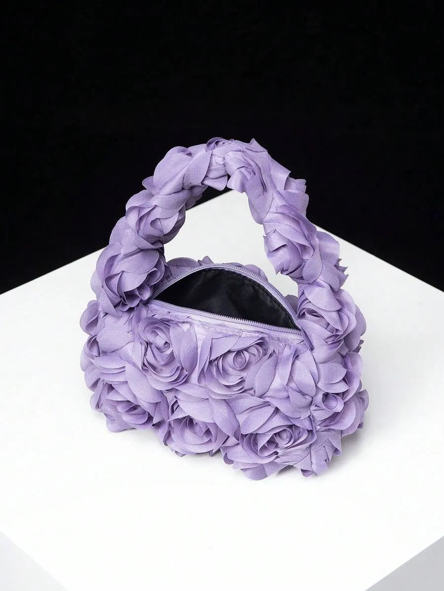 Elegant 3D Rose Flower Tote Bag for Women, Burgundy Evening Handbag for Weddings, Parties, Banquets, Bridesmaids, or Romantic Dates, Perfect Valentine’s Day or Birthday Gift, Stylish Purse with Random Floral Pattern for Special Occasions