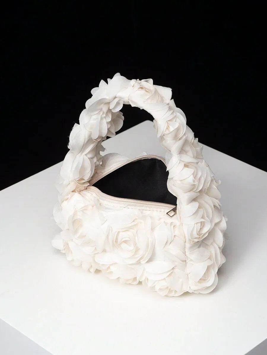 Elegant 3D Rose Flower Tote Bag for Women, Burgundy Evening Handbag for Weddings, Parties, Banquets, Bridesmaids, or Romantic Dates, Perfect Valentine’s Day or Birthday Gift, Stylish Purse with Random Floral Pattern for Special Occasions