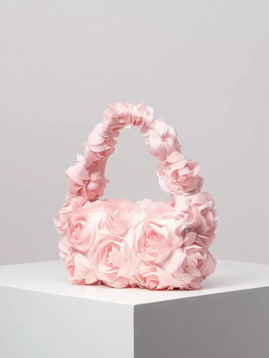 Elegant 3D Rose Flower Tote Bag for Women, Burgundy Evening Handbag for Weddings, Parties, Banquets, Bridesmaids, or Romantic Dates, Perfect Valentine’s Day or Birthday Gift, Stylish Purse with Random Floral Pattern for Special Occasions