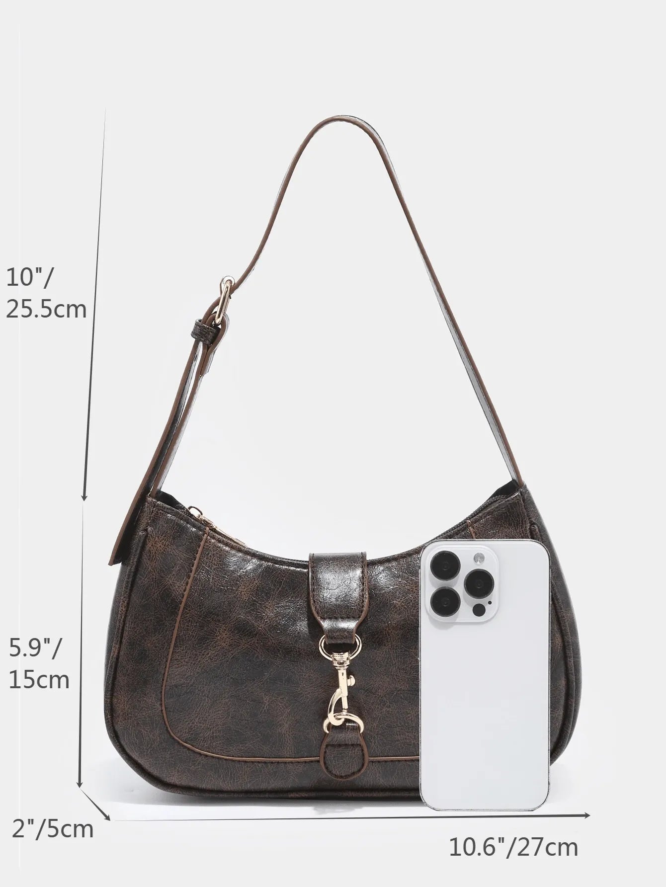 Retro Minimalist Crescent Shape Shoulder Bag with Adjustable Strap and Hook Decor, Stylish and Compact Purse for Women, Perfect for Dates, Outings, Parties, Everyday Chic Accessory