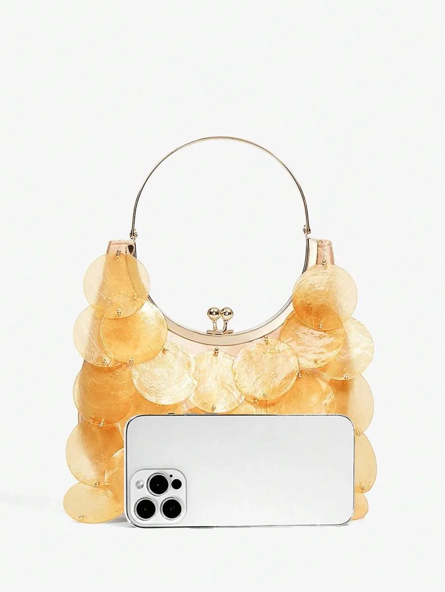 Elegant Top Handle Bag for Women with Shell Accents and Metal Handles, Fashionable and Versatile Summer Handbag, Perfect for Beach, Vacation, Holidays, Stylish and Personalized Purse for Casual or Resort Outfits