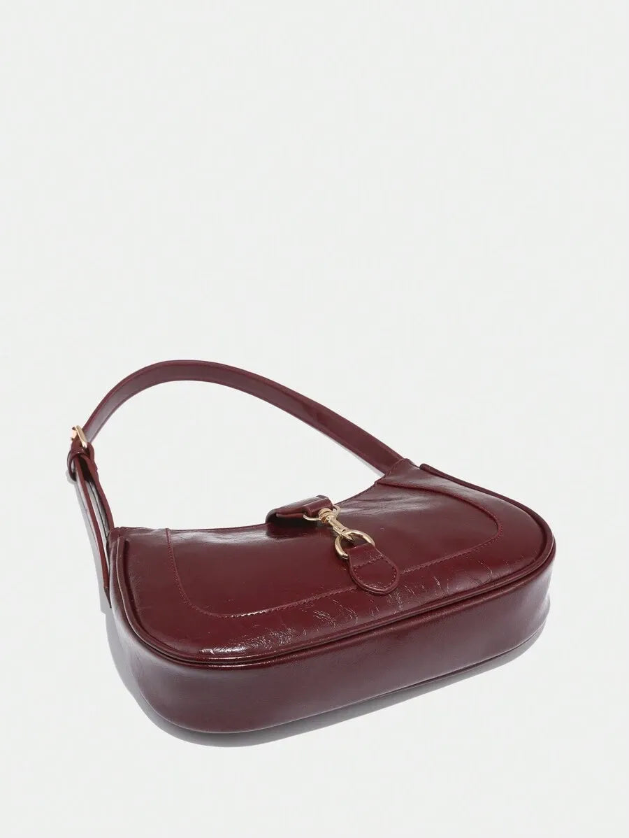 Retro Minimalist Crescent Shape Shoulder Bag with Adjustable Strap and Hook Decor, Stylish and Compact Purse for Women, Perfect for Dates, Outings, Parties, Everyday Chic Accessory