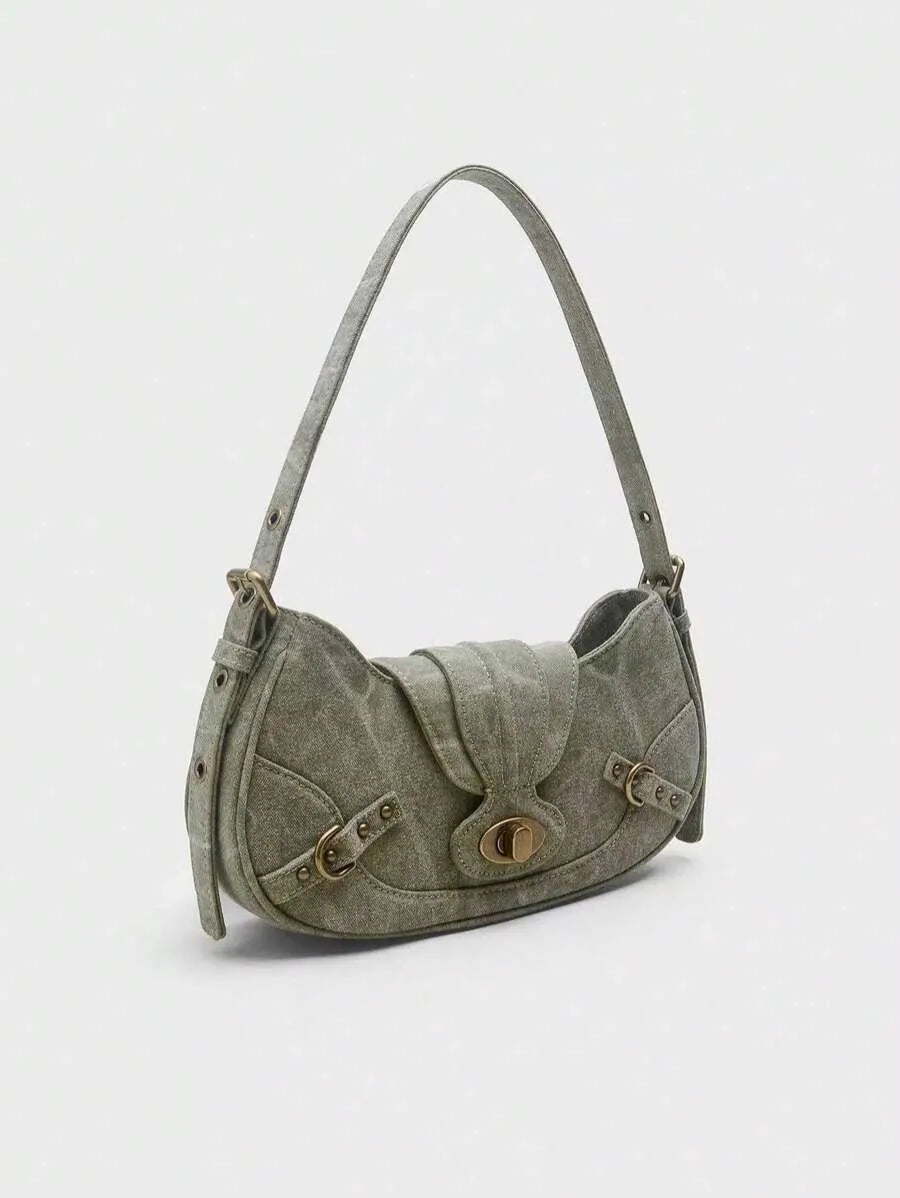 Grunge Punk Retro Solid Color Fashion Handbag for Women, Edgy and Stylish Shoulder Bag, Perfect for Daily Commute, Travel, Streetwear Looks, Versatile and Trendy Purse for Everyday Use and Urban Outfits
