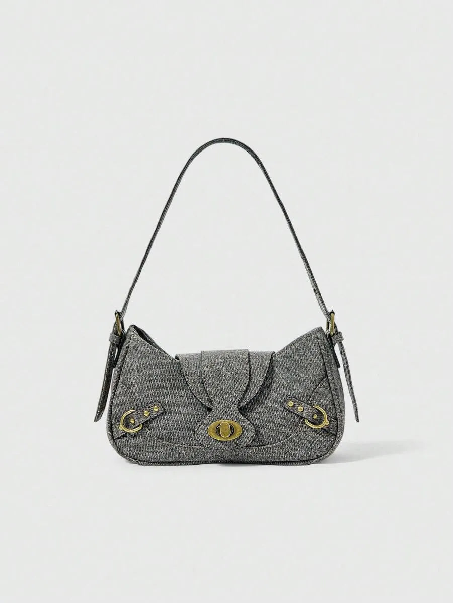 Grunge Punk Retro Solid Color Fashion Handbag for Women, Edgy and Stylish Shoulder Bag, Perfect for Daily Commute, Travel, Streetwear Looks, Versatile and Trendy Purse for Everyday Use and Urban Outfits