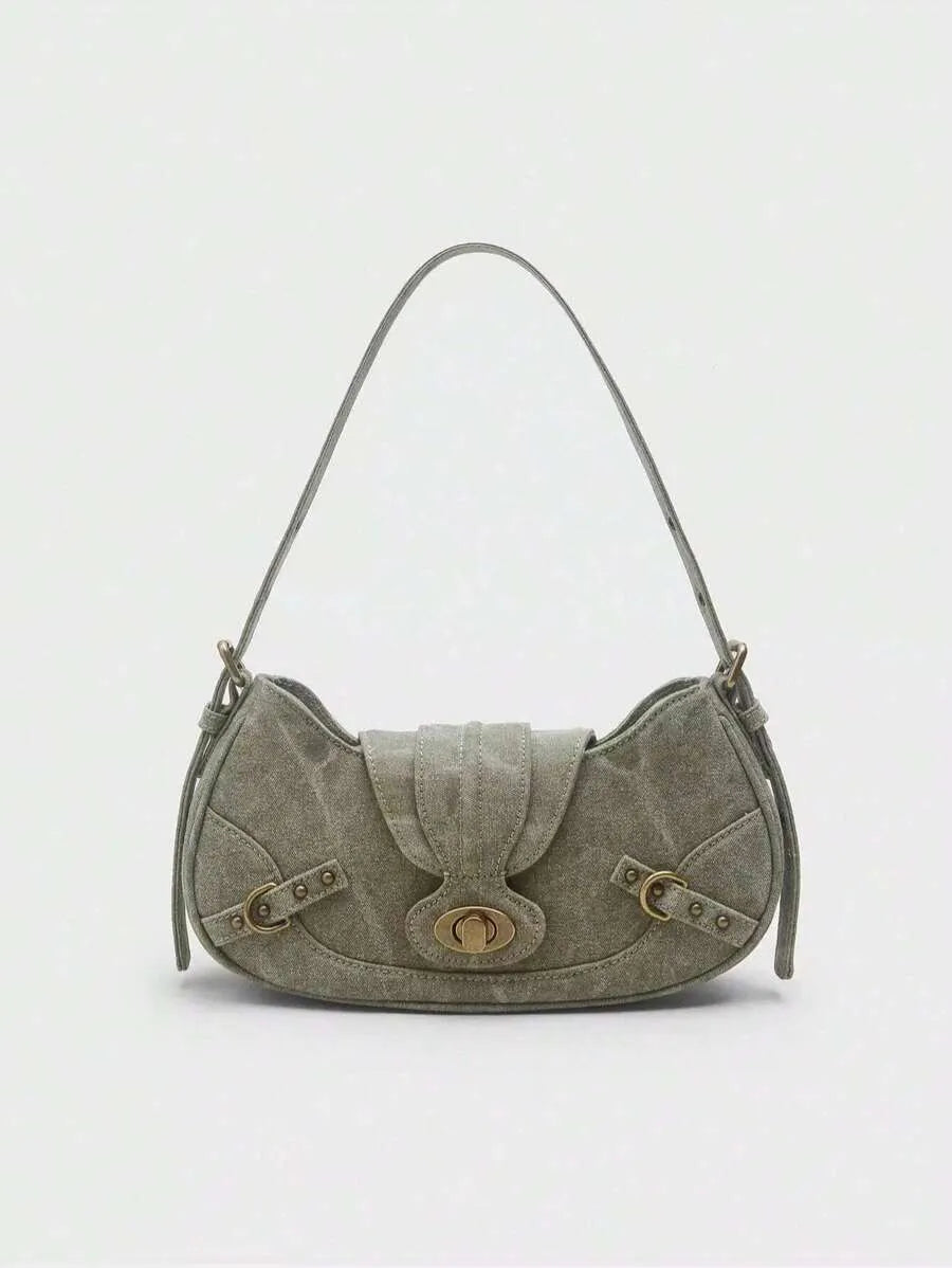 Grunge Punk Retro Solid Color Fashion Handbag for Women, Edgy and Stylish Shoulder Bag, Perfect for Daily Commute, Travel, Streetwear Looks, Versatile and Trendy Purse for Everyday Use and Urban Outfits