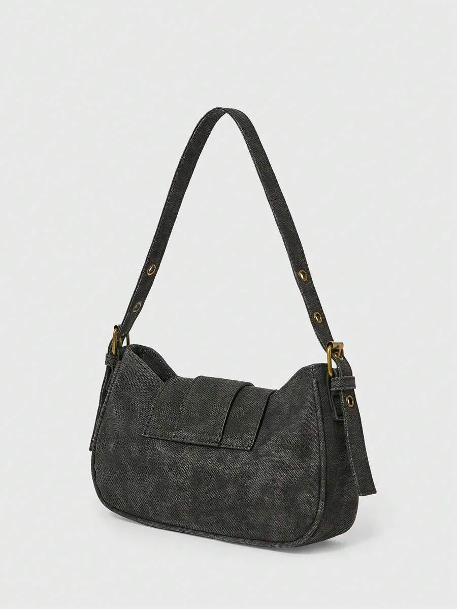 Grunge Punk Retro Solid Color Fashion Handbag for Women, Edgy and Stylish Shoulder Bag, Perfect for Daily Commute, Travel, Streetwear Looks, Versatile and Trendy Purse for Everyday Use and Urban Outfits
