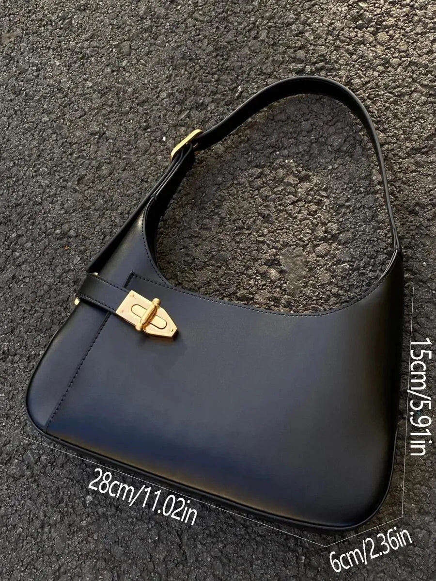 Medium Black Hobo Bag with Buckle Decor, Fashionable Business Casual Shoulder Bag for Women, Perfect for Office, Work, and Everyday Professional Style, Spacious and Elegant Design