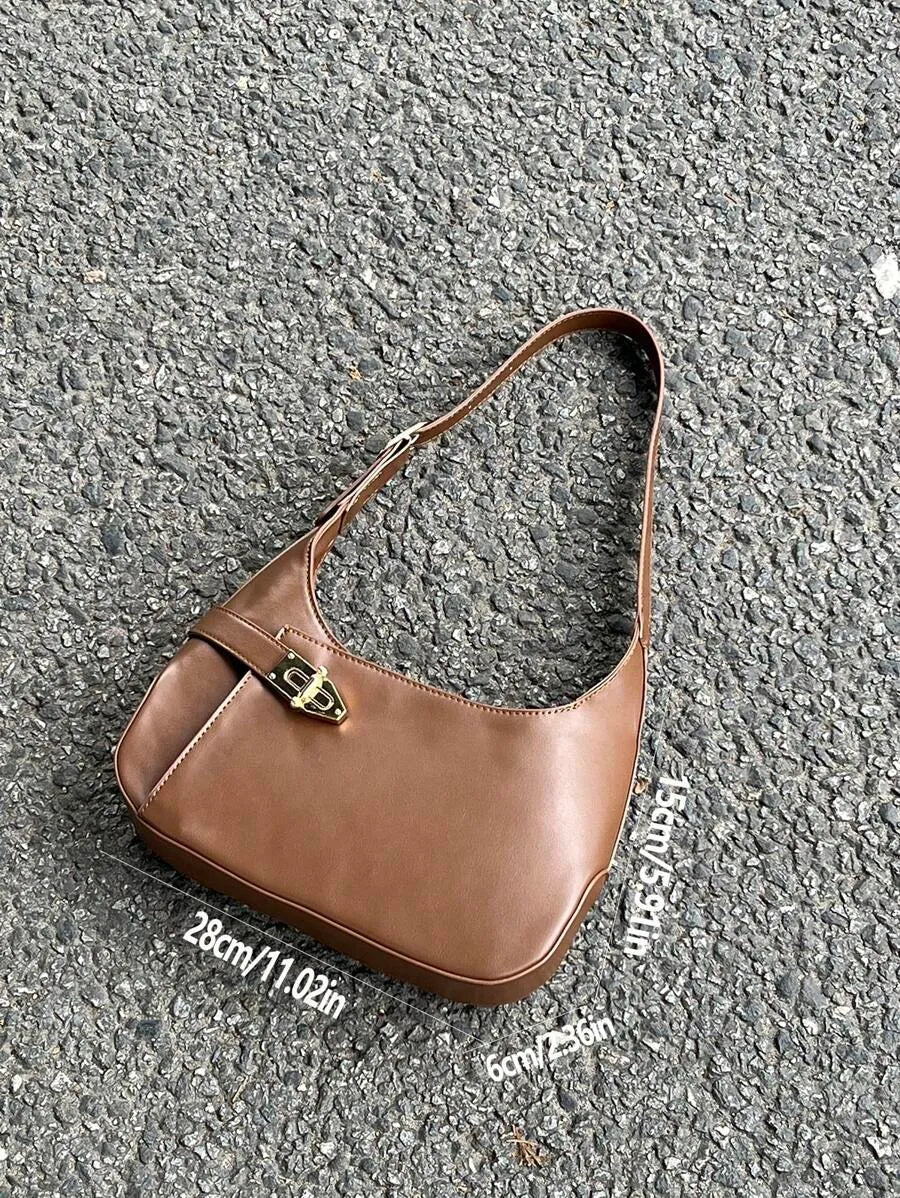 Medium Black Hobo Bag with Buckle Decor, Fashionable Business Casual Shoulder Bag for Women, Perfect for Office, Work, and Everyday Professional Style, Spacious and Elegant Design