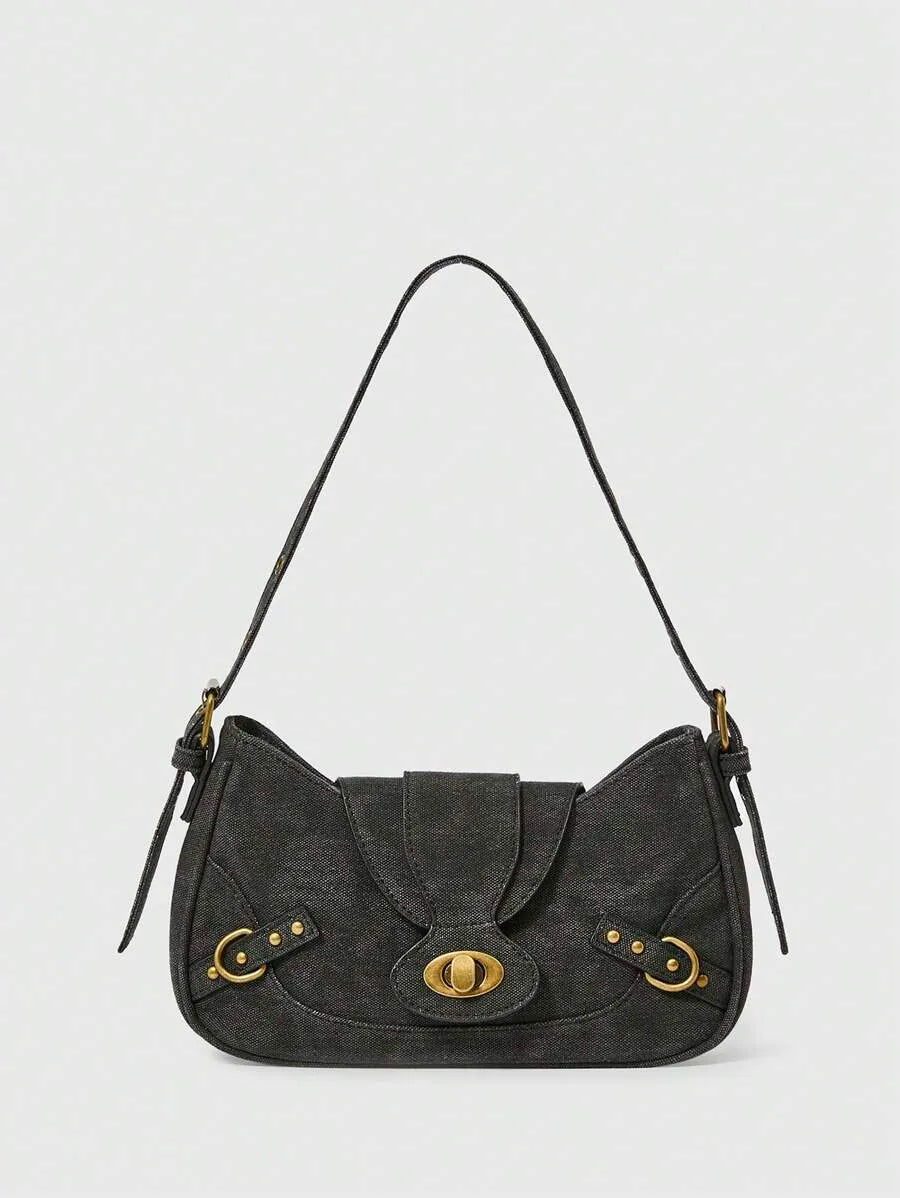 Grunge Punk Retro Solid Color Fashion Handbag for Women, Edgy and Stylish Shoulder Bag, Perfect for Daily Commute, Travel, Streetwear Looks, Versatile and Trendy Purse for Everyday Use and Urban Outfits