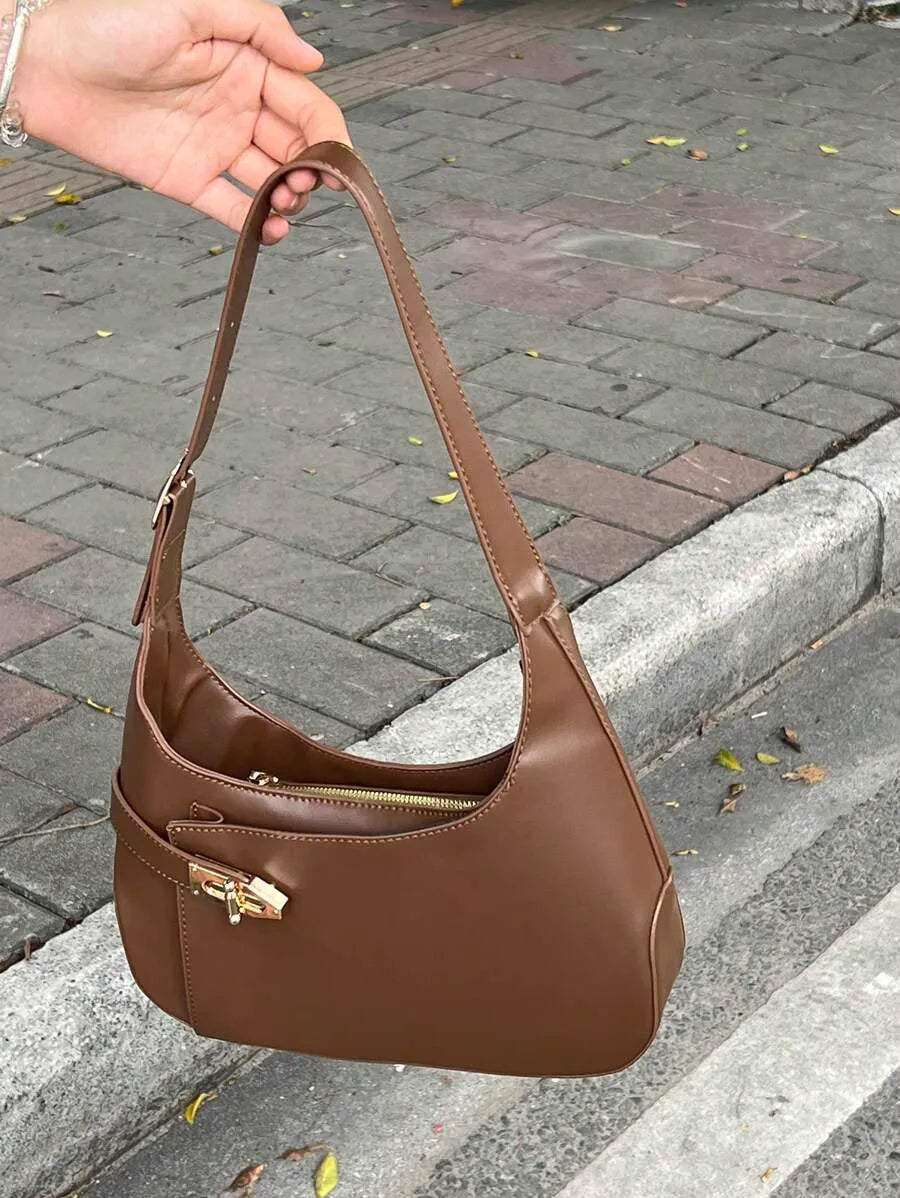 Medium Black Hobo Bag with Buckle Decor, Fashionable Business Casual Shoulder Bag for Women, Perfect for Office, Work, and Everyday Professional Style, Spacious and Elegant Design