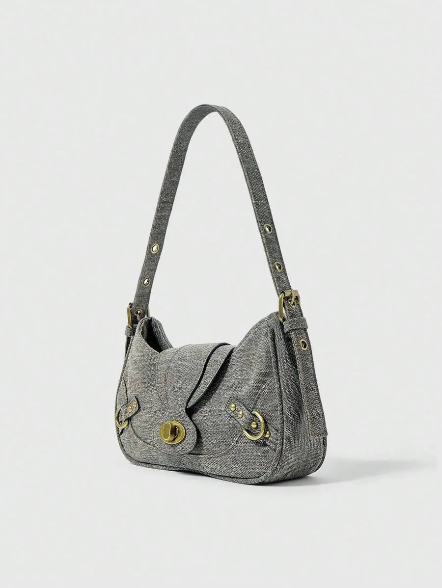 Grunge Punk Retro Solid Color Fashion Handbag for Women, Edgy and Stylish Shoulder Bag, Perfect for Daily Commute, Travel, Streetwear Looks, Versatile and Trendy Purse for Everyday Use and Urban Outfits