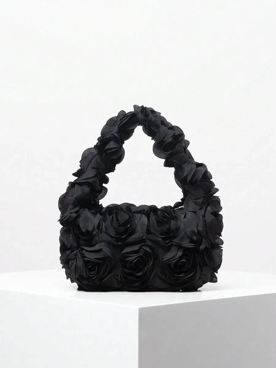 Elegant 3D Rose Flower Tote Bag for Women, Burgundy Evening Handbag for Weddings, Parties, Banquets, Bridesmaids, or Romantic Dates, Perfect Valentine’s Day or Birthday Gift, Stylish Purse with Random Floral Pattern for Special Occasions