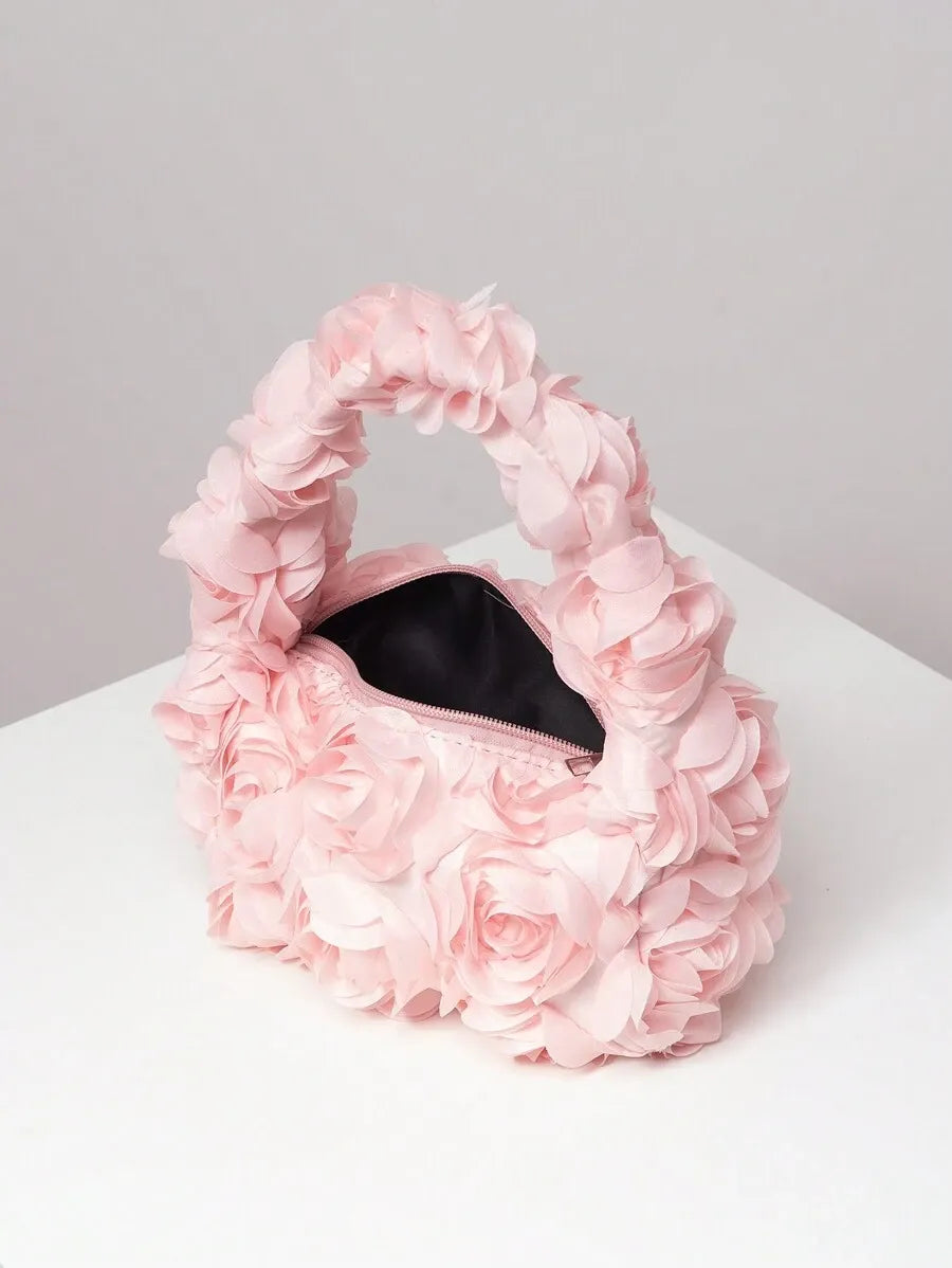 Elegant 3D Rose Flower Tote Bag for Women, Burgundy Evening Handbag for Weddings, Parties, Banquets, Bridesmaids, or Romantic Dates, Perfect Valentine’s Day or Birthday Gift, Stylish Purse with Random Floral Pattern for Special Occasions