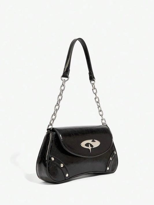 Y2K Retro Vintage Shoulder Hobo Bag for Women with Metal Chain Strap, Fashionable and Personalized Design, Perfect for Street Style, Sweet and Cool Girls, Hot Girl Aesthetic, Versatile Everyday Purse for Trendy Outfits