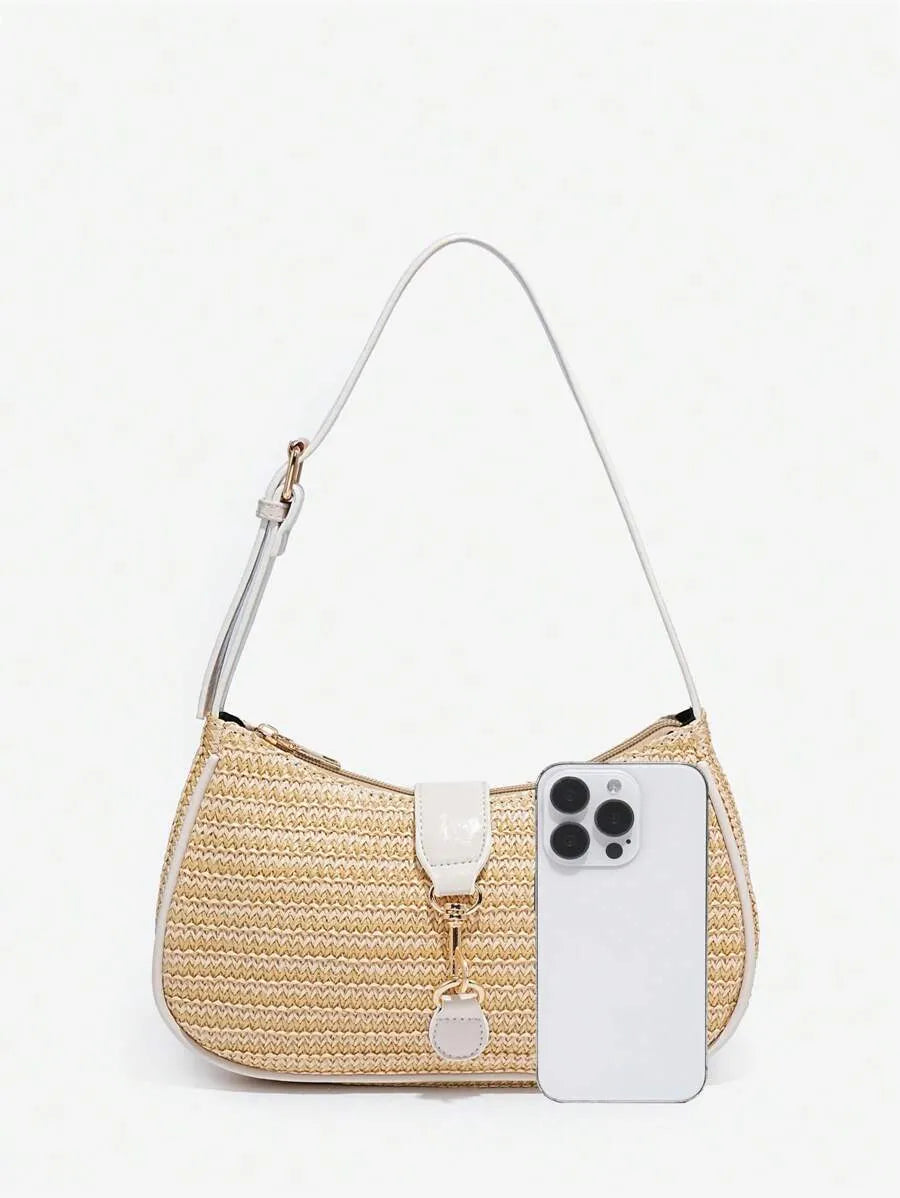 Retro Minimalist Crescent Shape Shoulder Bag with Adjustable Strap and Hook Decor, Stylish and Compact Purse for Women, Perfect for Dates, Outings, Parties, Everyday Chic Accessory