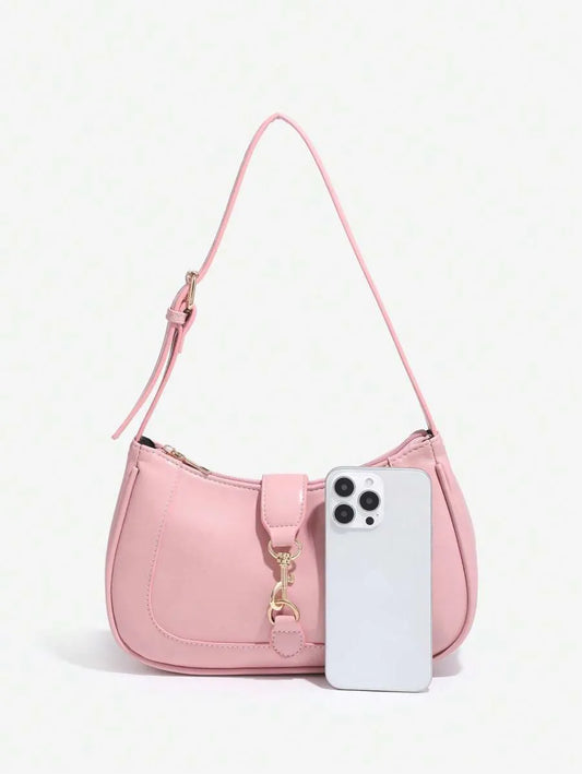 Retro Minimalist Crescent Shoulder Bag with Adjustable Strap and Hook Decor, Stylish Compact Purse for Women, Perfect for Dates, Outings, Parties, Versatile Fashion Accessory for Everyday Use
