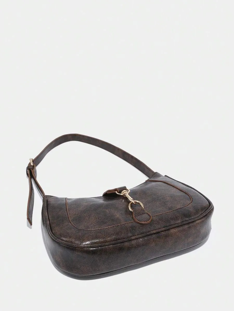 Retro Minimalist Crescent Shape Shoulder Bag with Adjustable Strap and Hook Decor, Stylish and Compact Purse for Women, Perfect for Dates, Outings, Parties, Everyday Chic Accessory