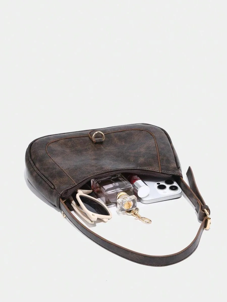 Retro Minimalist Crescent Shape Shoulder Bag with Adjustable Strap and Hook Decor, Stylish and Compact Purse for Women, Perfect for Dates, Outings, Parties, Everyday Chic Accessory
