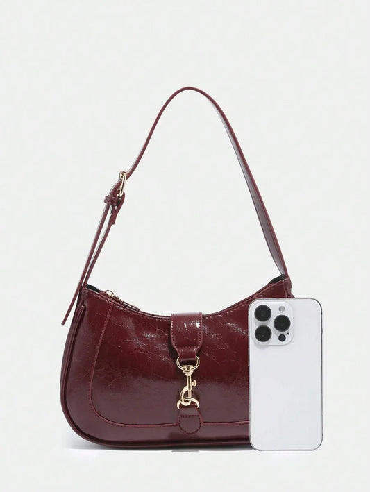 Retro Minimalist Crescent Shape Shoulder Bag with Adjustable Strap and Hook Decor, Stylish and Compact Purse for Women, Perfect for Dates, Outings, Parties, Everyday Chic Accessory