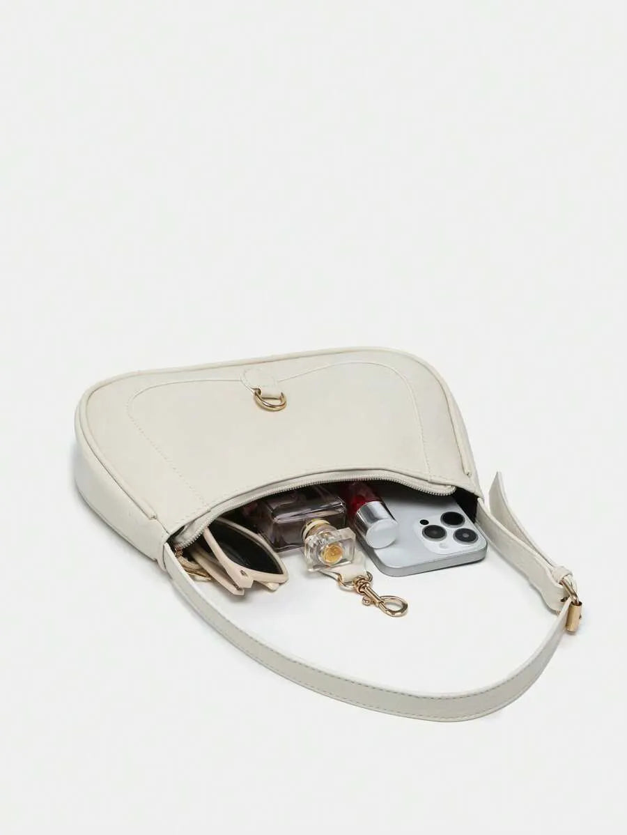Retro Minimalist Crescent Shape Shoulder Bag with Adjustable Strap and Hook Decor, Stylish and Compact Purse for Women, Perfect for Dates, Outings, Parties, Everyday Chic Accessory