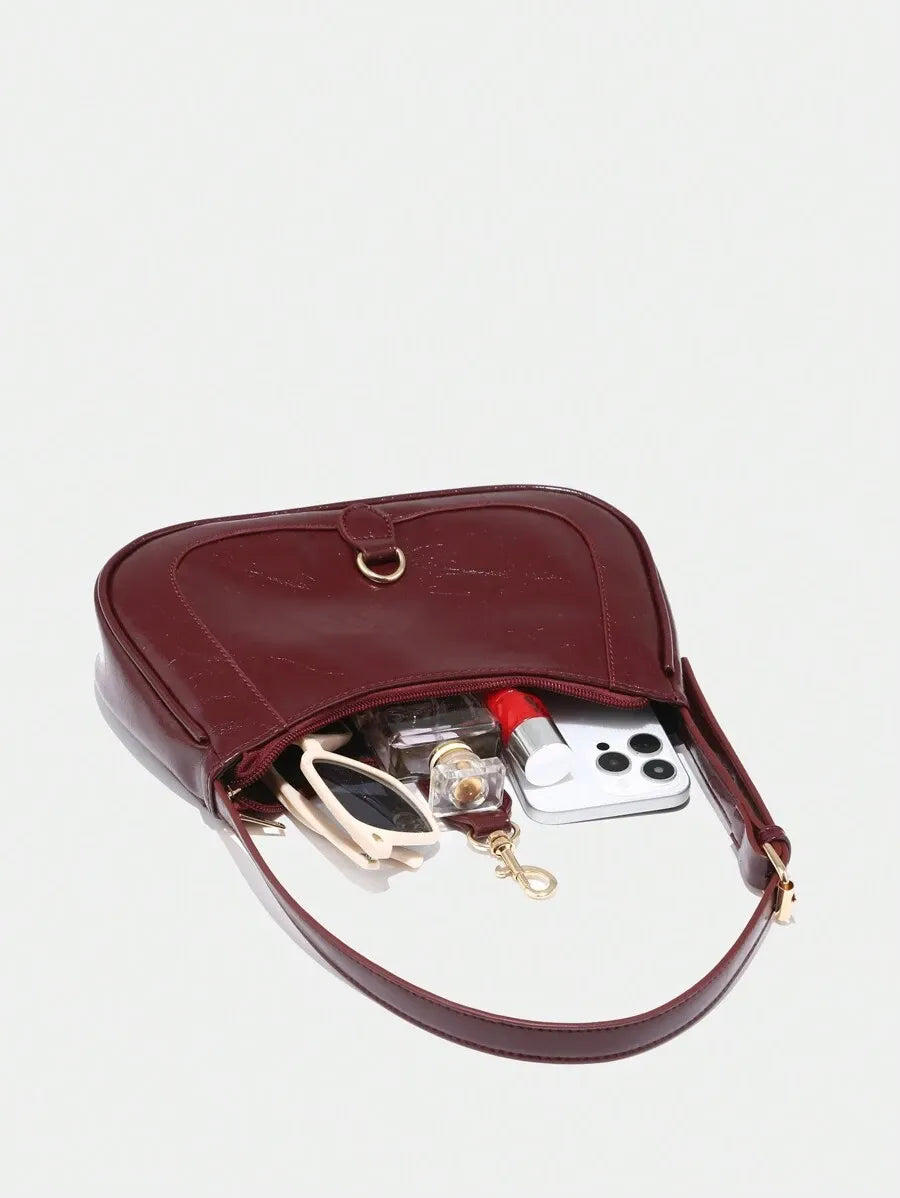 Retro Minimalist Crescent Shape Shoulder Bag with Adjustable Strap and Hook Decor, Stylish and Compact Purse for Women, Perfect for Dates, Outings, Parties, Everyday Chic Accessory