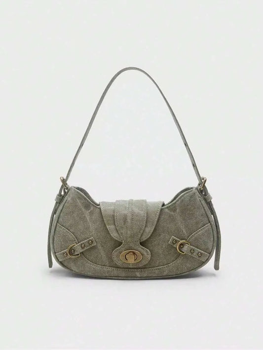 Grunge Punk Retro Solid Color Fashion Handbag for Women, Edgy and Stylish Shoulder Bag, Perfect for Daily Commute, Travel, Streetwear Looks, Versatile and Trendy Purse for Everyday Use and Urban Outfits