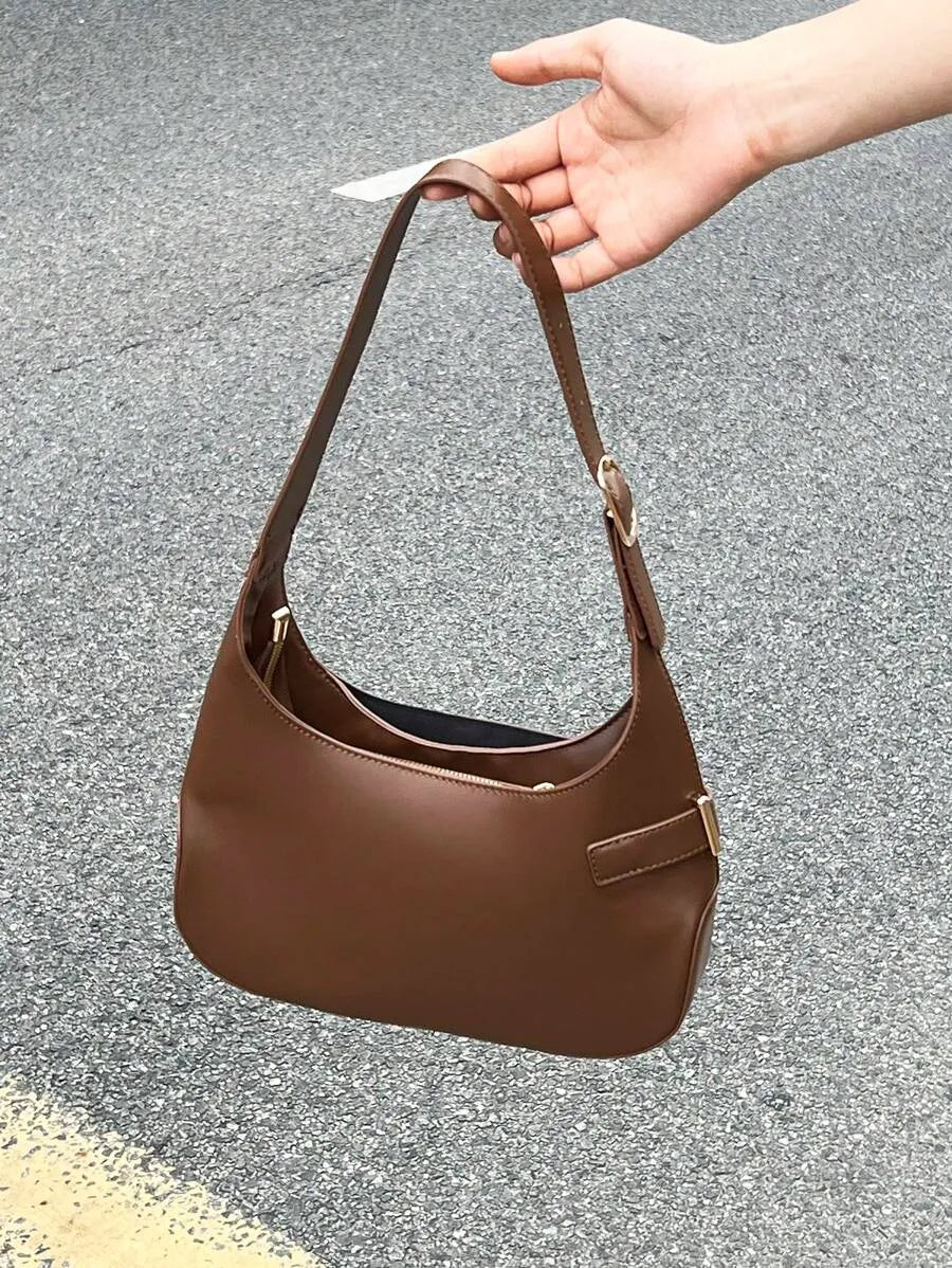 Medium Black Hobo Bag with Buckle Decor, Fashionable Business Casual Shoulder Bag for Women, Perfect for Office, Work, and Everyday Professional Style, Spacious and Elegant Design