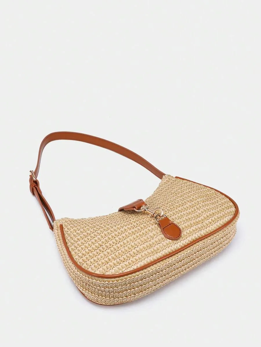 Retro Minimalist Crescent Shape Shoulder Bag with Adjustable Strap and Hook Decor, Stylish and Compact Purse for Women, Perfect for Dates, Outings, Parties, Everyday Chic Accessory