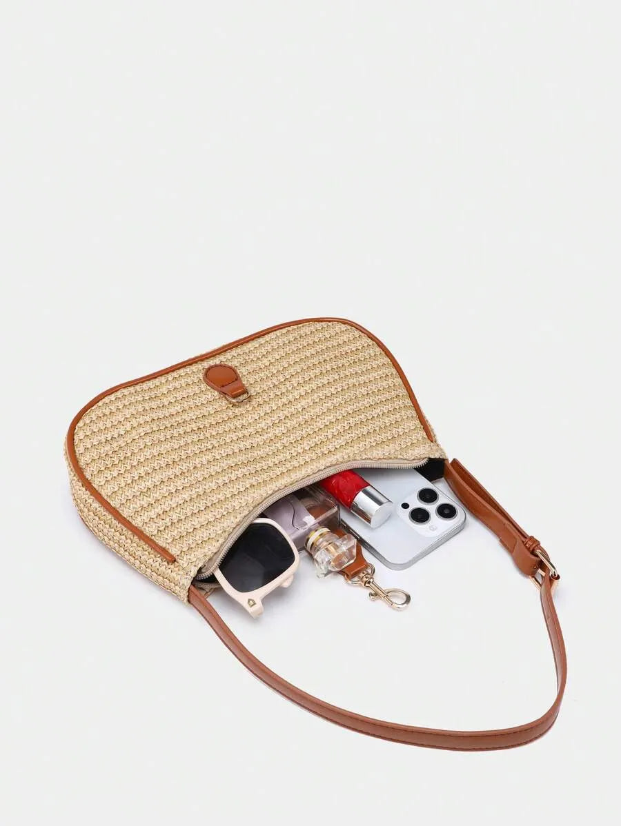Retro Minimalist Crescent Shape Shoulder Bag with Adjustable Strap and Hook Decor, Stylish and Compact Purse for Women, Perfect for Dates, Outings, Parties, Everyday Chic Accessory