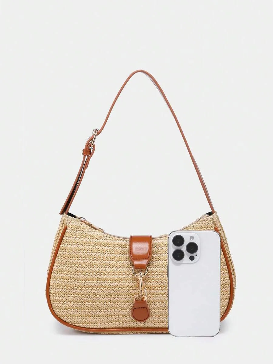 Retro Minimalist Crescent Shape Shoulder Bag with Adjustable Strap and Hook Decor, Stylish and Compact Purse for Women, Perfect for Dates, Outings, Parties, Everyday Chic Accessory