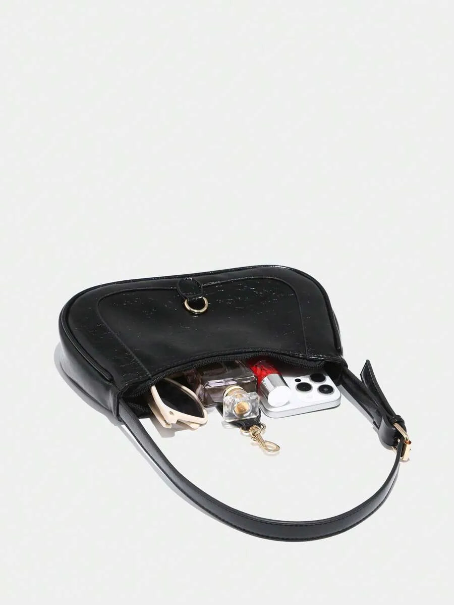 Retro Minimalist Crescent Shape Shoulder Bag with Adjustable Strap and Hook Decor, Stylish and Compact Purse for Women, Perfect for Dates, Outings, Parties, Everyday Chic Accessory