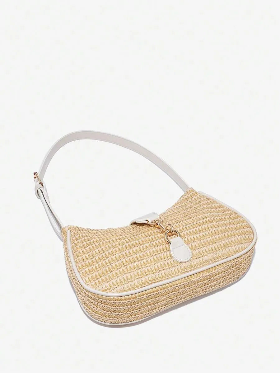 Retro Minimalist Crescent Shape Shoulder Bag with Adjustable Strap and Hook Decor, Stylish and Compact Purse for Women, Perfect for Dates, Outings, Parties, Everyday Chic Accessory