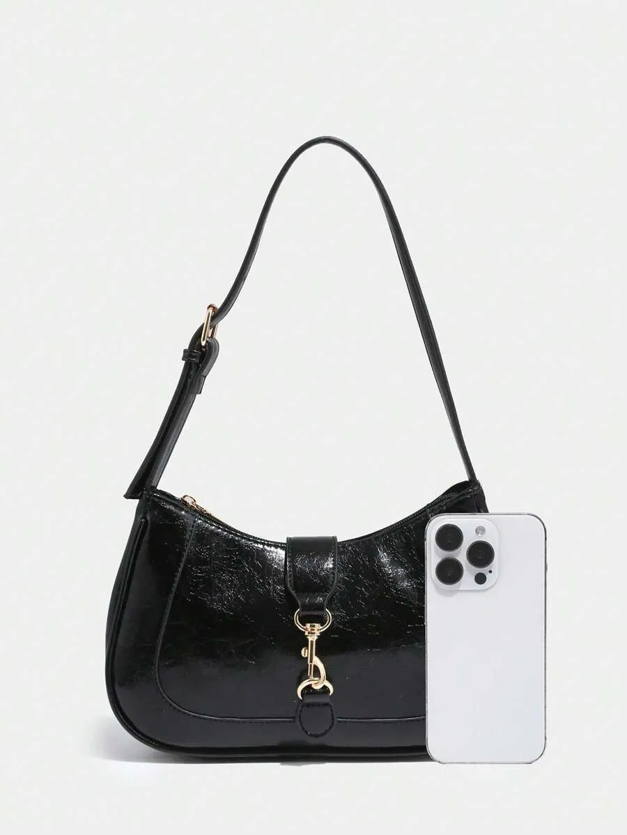 Retro Minimalist Crescent Shape Shoulder Bag with Adjustable Strap and Hook Decor, Stylish and Compact Purse for Women, Perfect for Dates, Outings, Parties, Everyday Chic Accessory