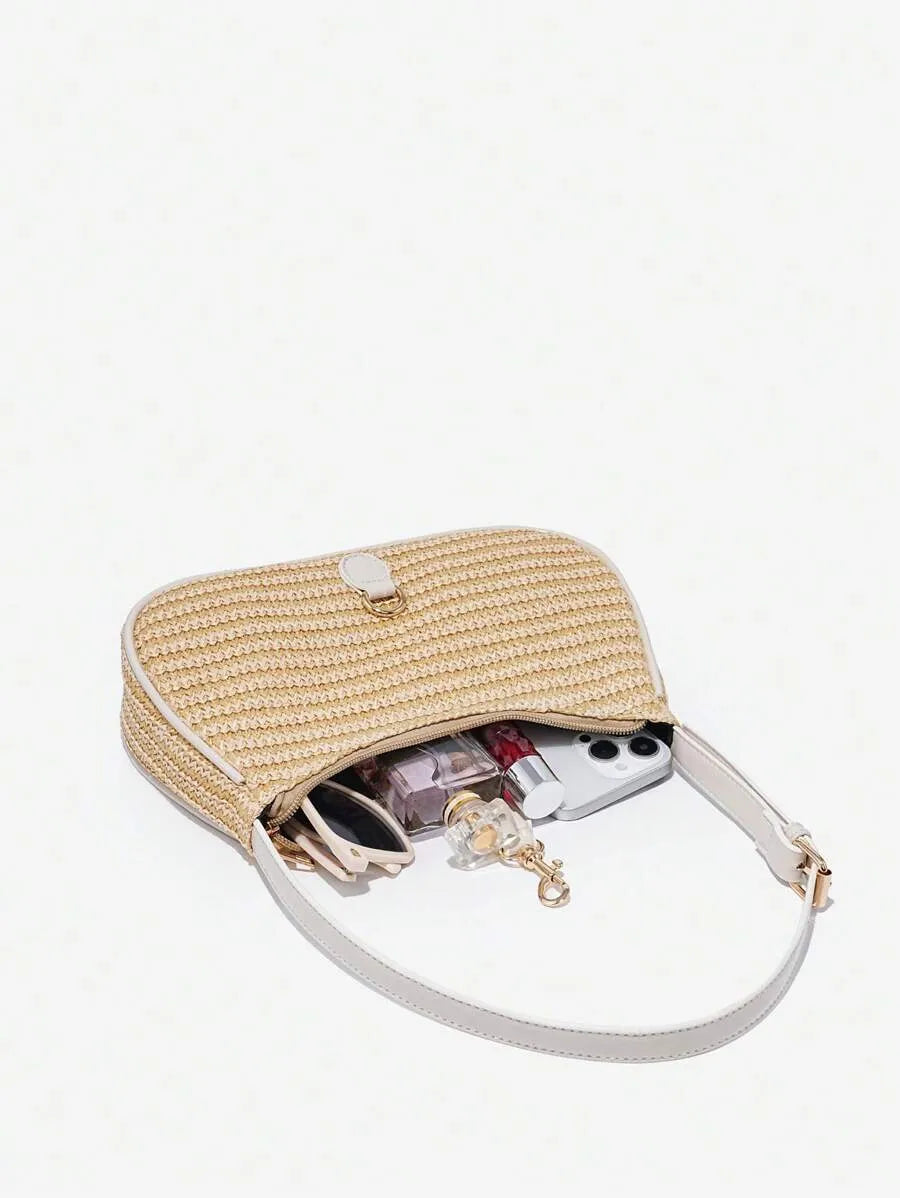 Retro Minimalist Crescent Shape Shoulder Bag with Adjustable Strap and Hook Decor, Stylish and Compact Purse for Women, Perfect for Dates, Outings, Parties, Everyday Chic Accessory